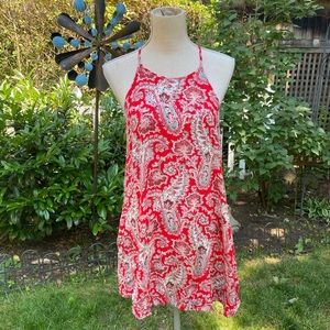 Boho Red Paisley Mini Dress With Pockets